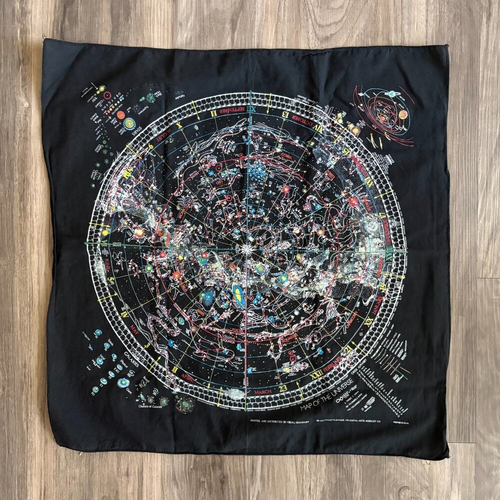Vintage Universe Space Bandana RN 15187 Planets Celestial Stars 1990 USA Made